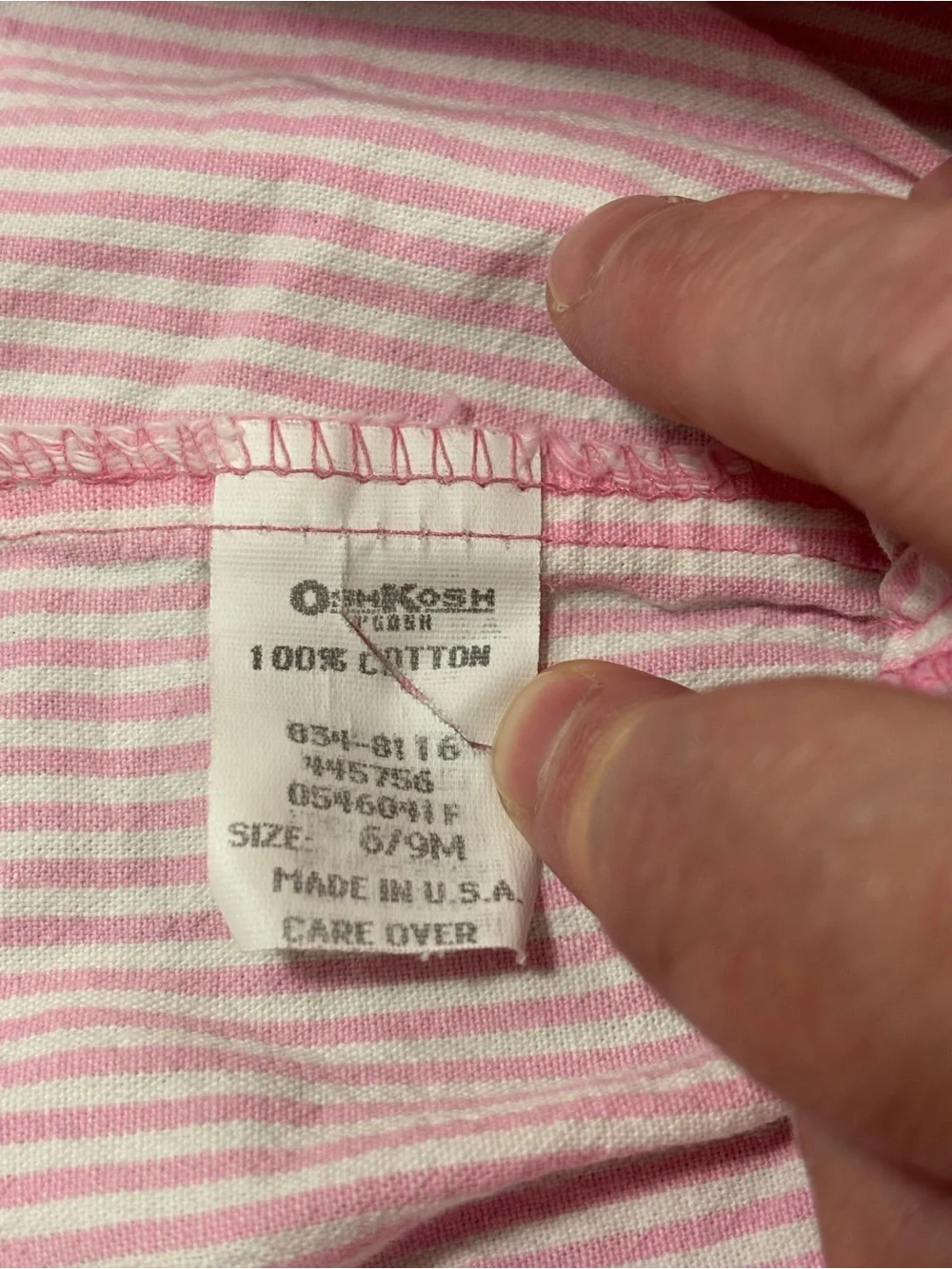 Vintage OshKosh B'gosh Baby Denim Bubble Romper Overalls Pink White 6-9 month